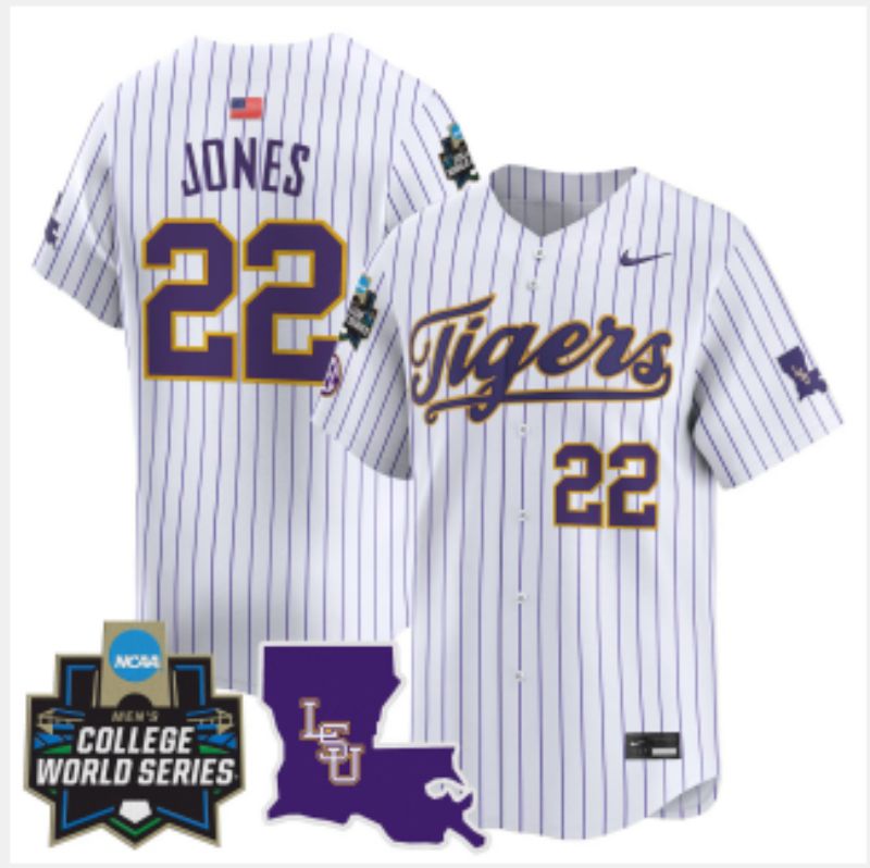 Men 2025 LSU Tigers #22 Jones White Stripe Nike Joint Name Nike NCAA Jersey style 2->ncaa teams->NCAA Jersey